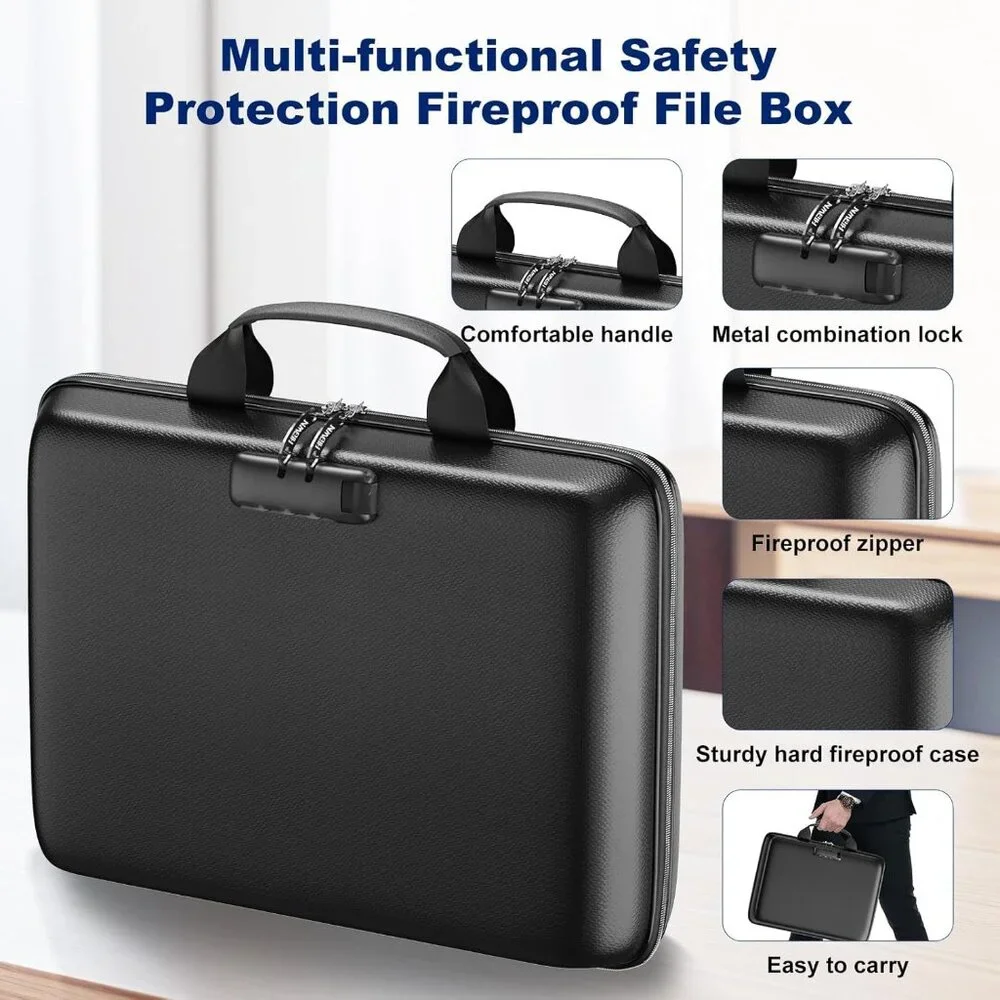 *NEW* Hard Case Fireproof File Organizer with Lock and 13 Pocket Accordion
